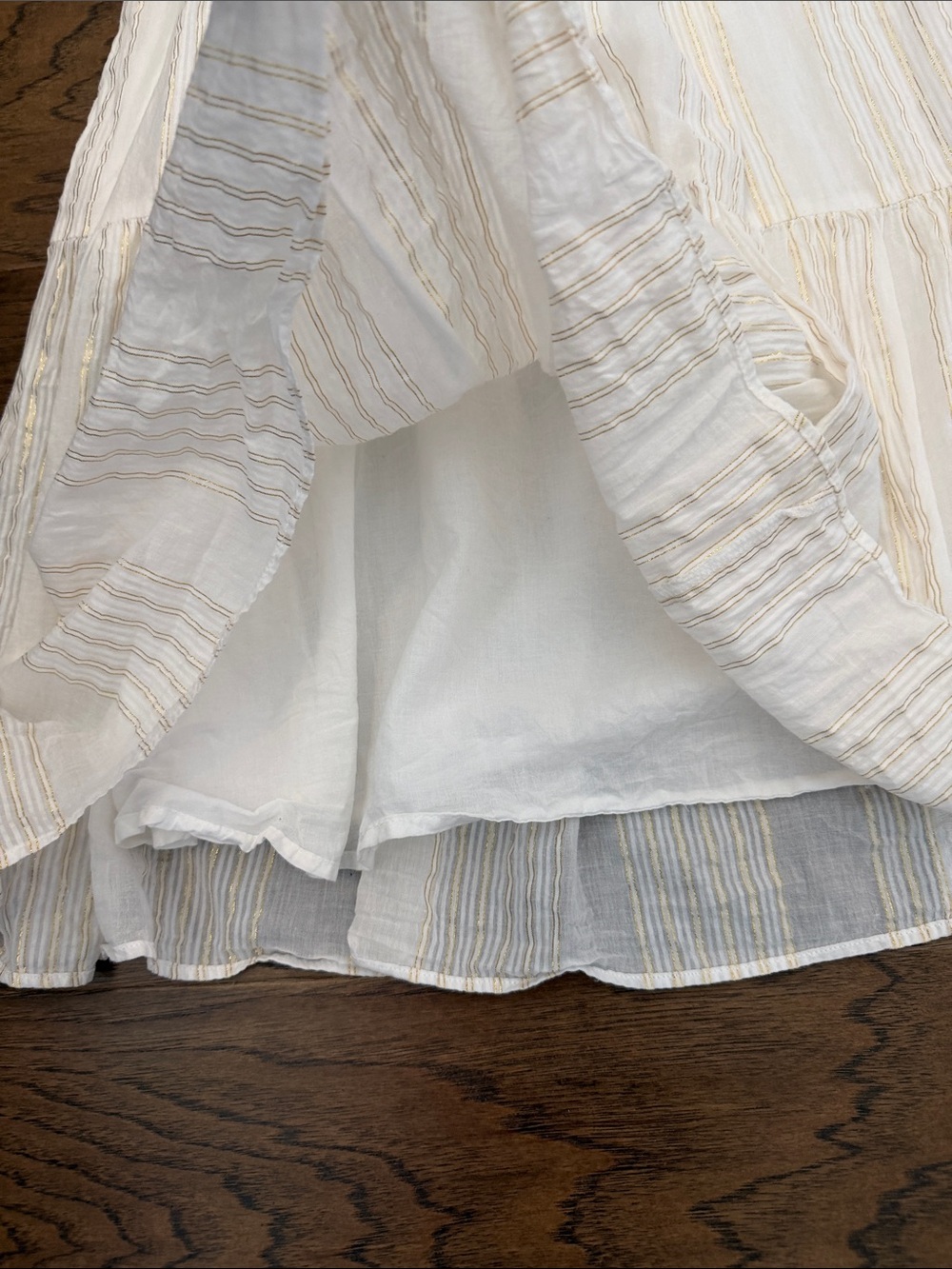 a loves a RomanticGauzy Boho L Metallic Gold Striped Tiered Mini Dress - Picture 6 of 10